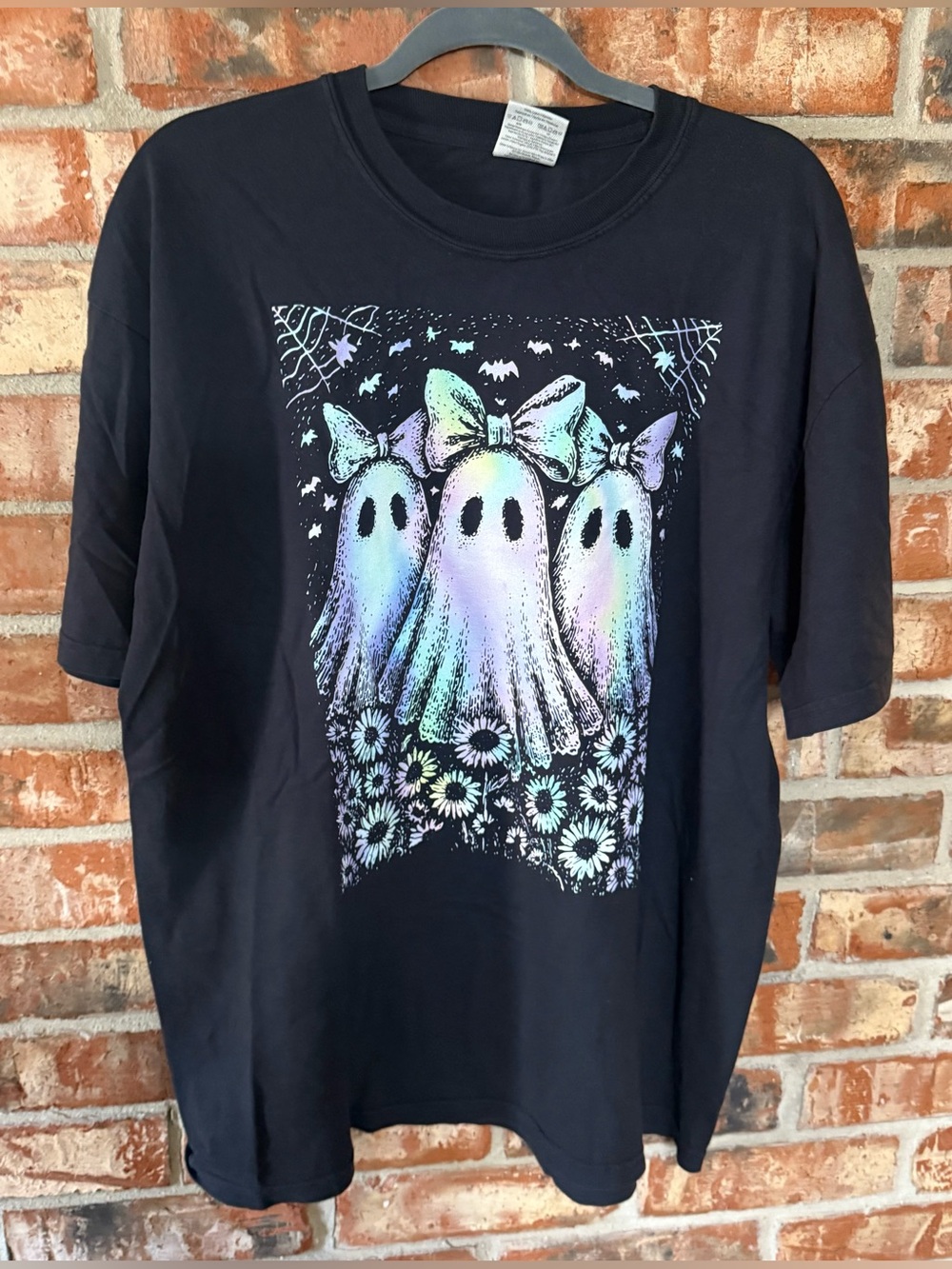 Comfort Colors Black Tee with Pastel Iridescent Ghosts